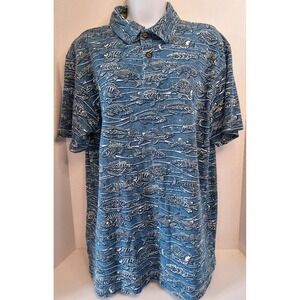Crazy Shirts Hawaiian Polo Shirt  Blue‎ Fish Print Cotton SZ MED